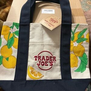 Trader Joe's Navy and Cream Lemon LIMITED edition Mini Tote Bag